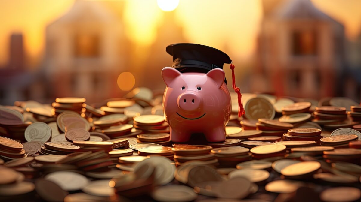 College savings plans concept with piggy bank and coins